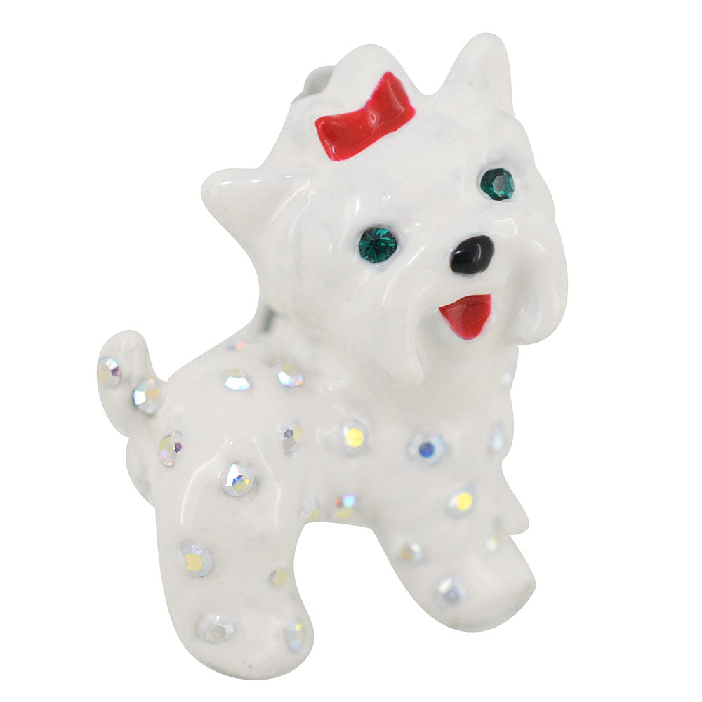 Red Bow White Terrier Dog Brooch Pin