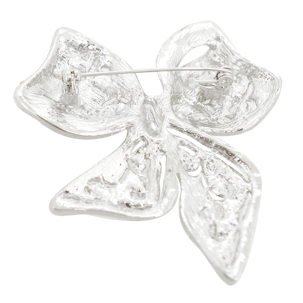 Silver Large Draped Bow Brooch Pin