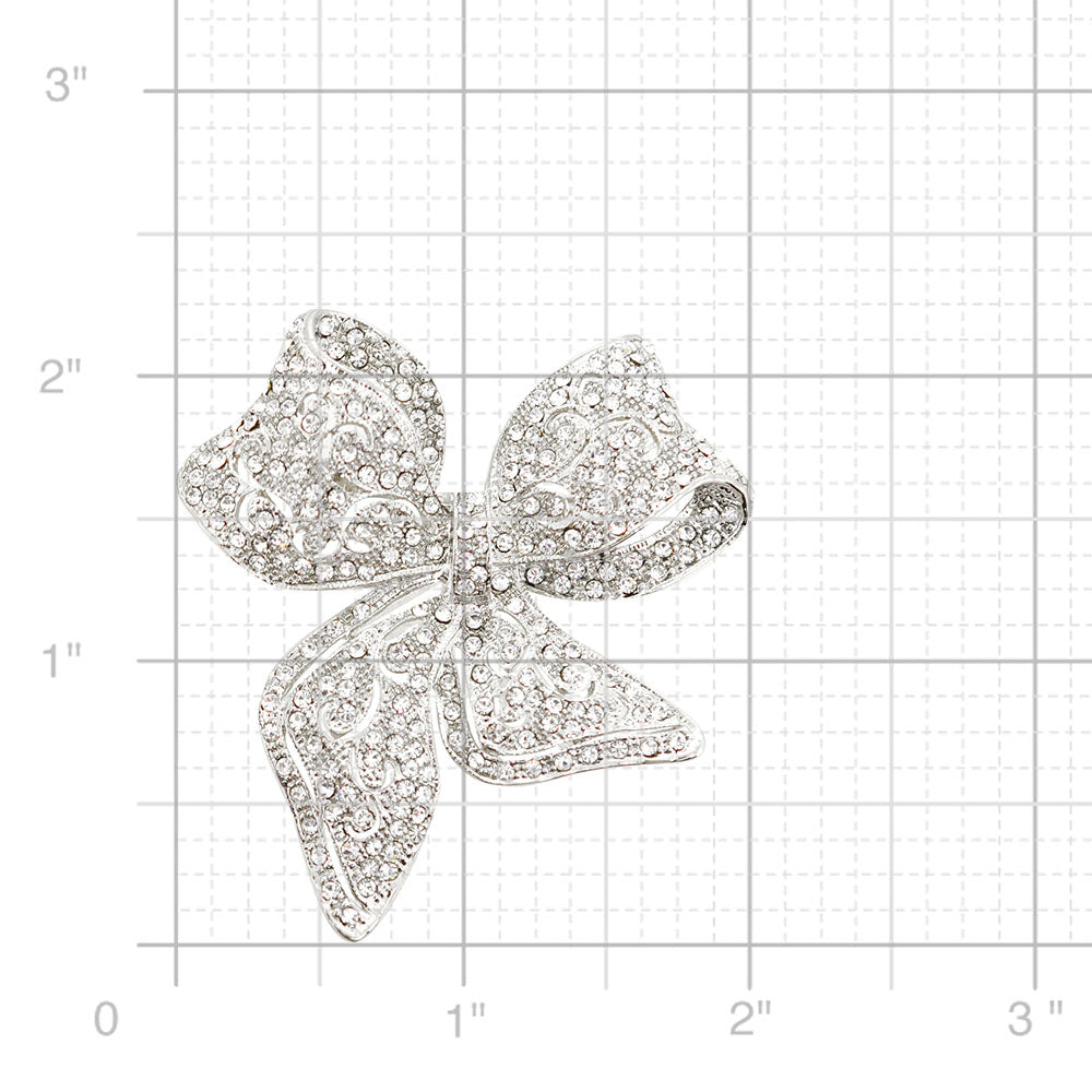 Silver Large Draped Bow Brooch Pin