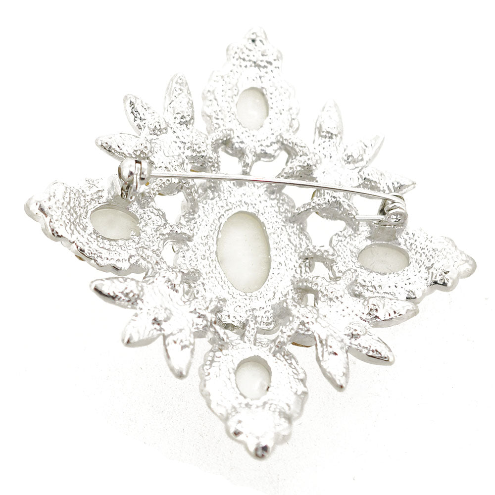 Silver Flared Pearl Diamond Wedding Brooch Pin