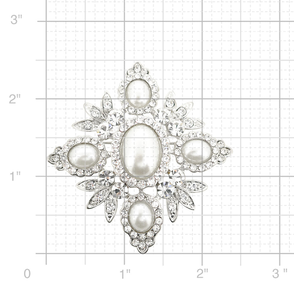 Silver Flared Pearl Diamond Wedding Brooch Pin