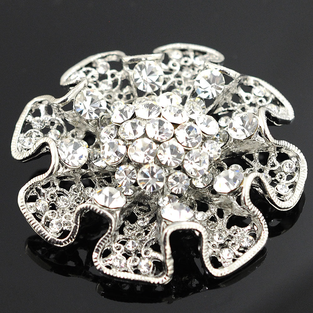 Silver Ruffled Flower Wedding Brooch Pin