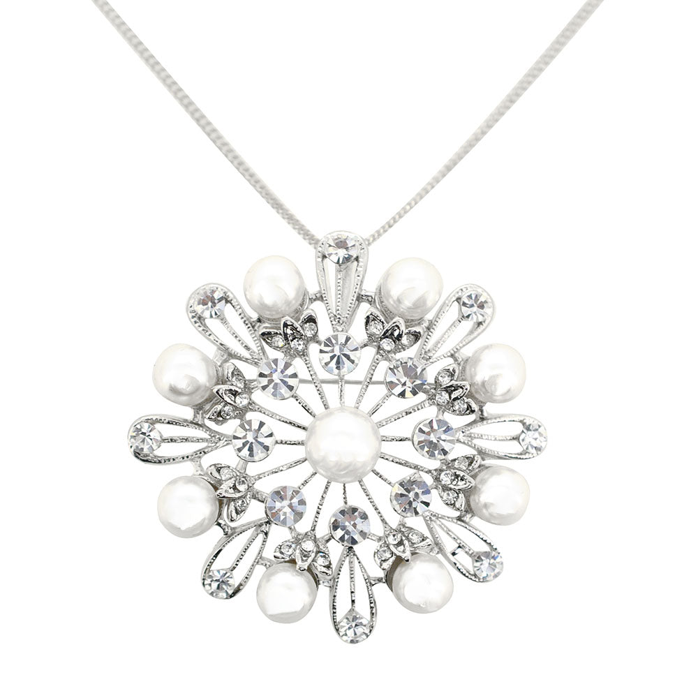 Silver Pearl Snowflake Wedding Brooch Pin