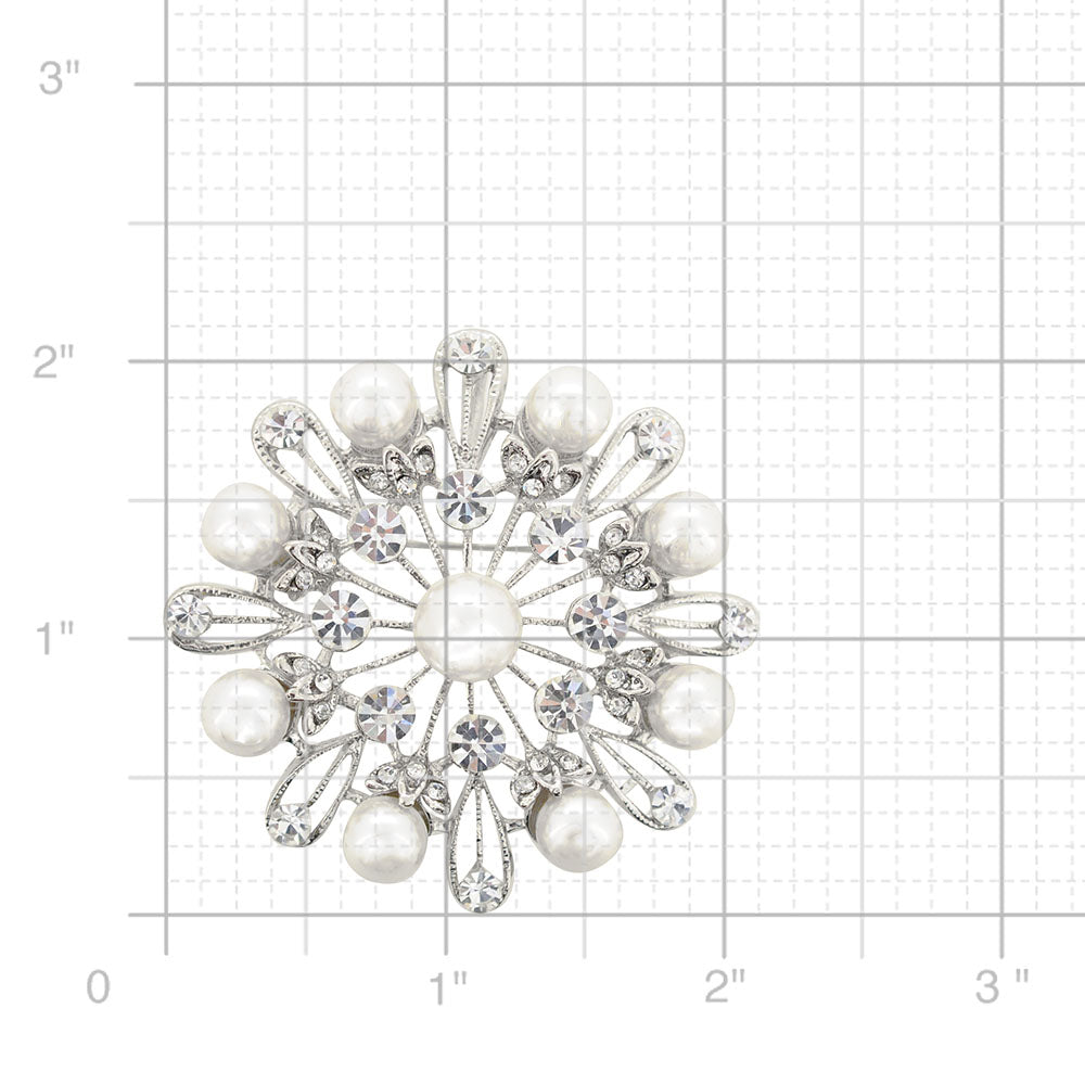 Silver Pearl Snowflake Wedding Brooch Pin