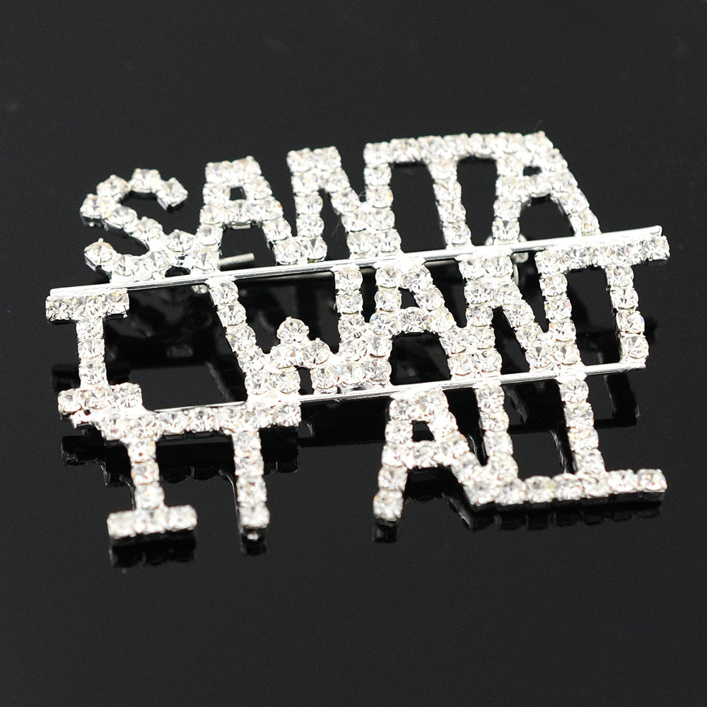 Silver Pixel SANTA I WANT IT ALL Brooch Pin