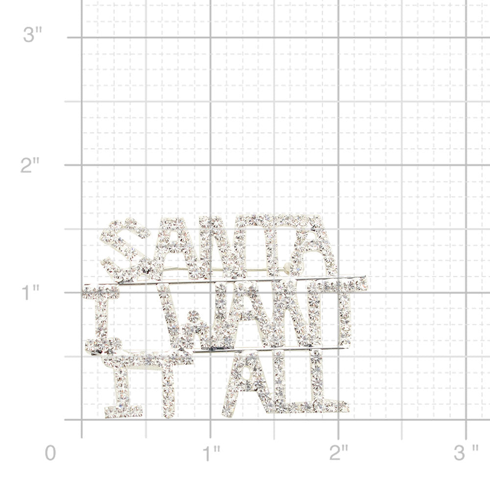 Silver Pixel SANTA I WANT IT ALL Brooch Pin