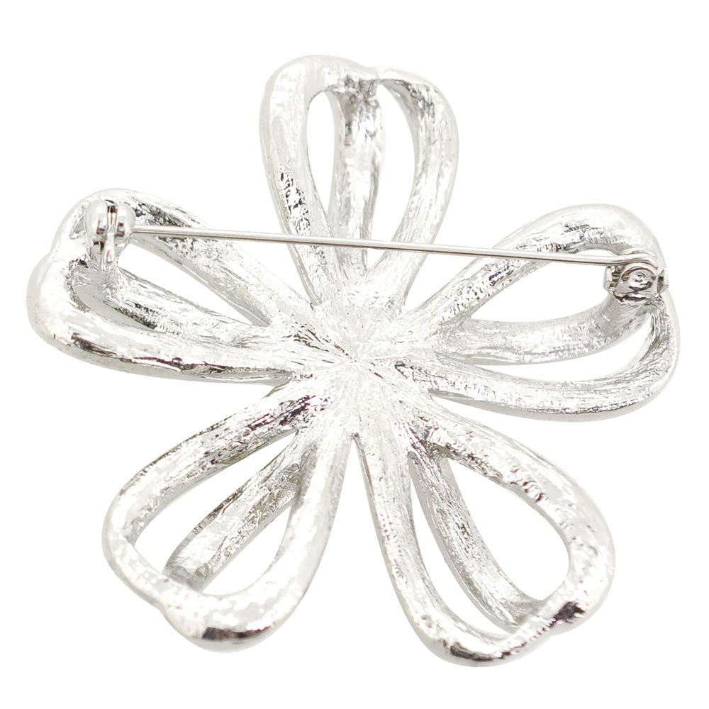 Silver Weaved Ribbon Flower Brooch Pin