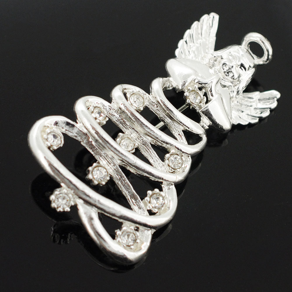 Silver Spiral Angel Prayer Brooch Pin