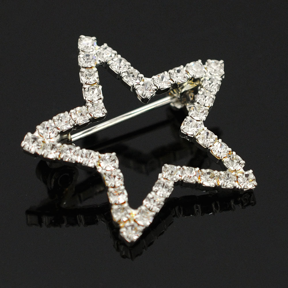 Silver Crystal Star Brooch Pin