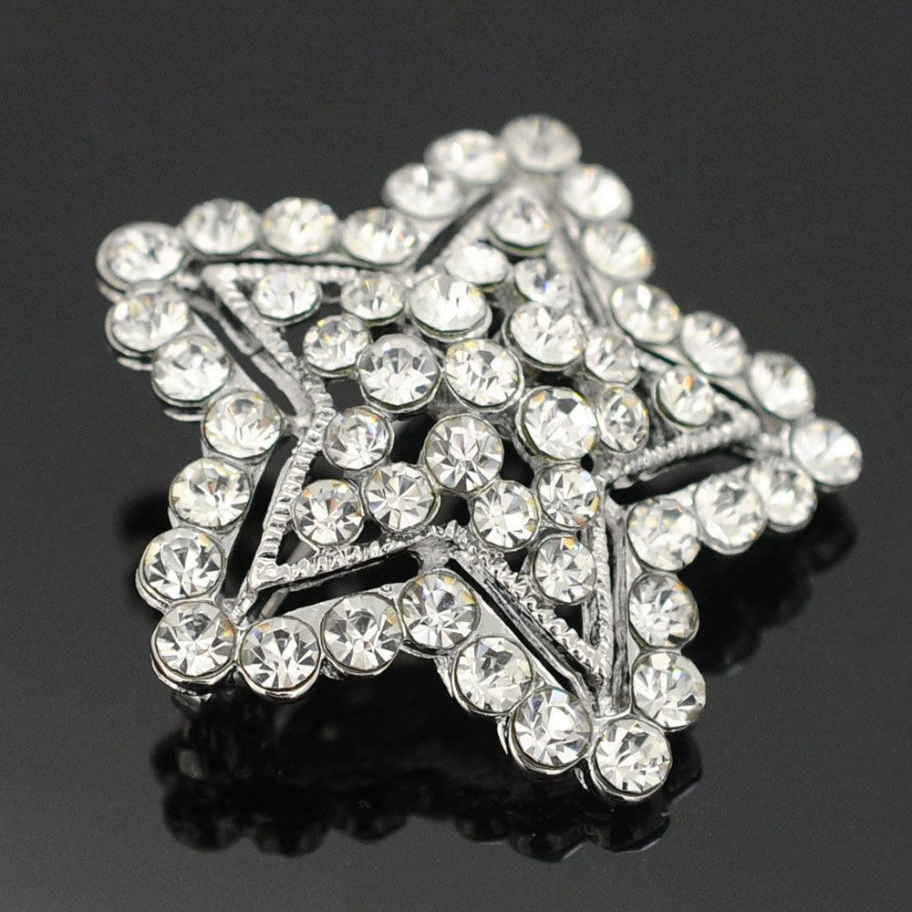 Silver Crystal Star Brooch Pin