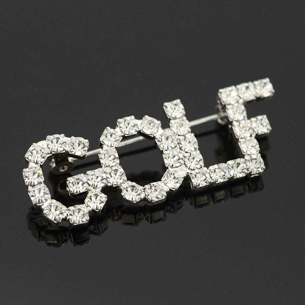 Silver Crystal GOLF Brooch Pin
