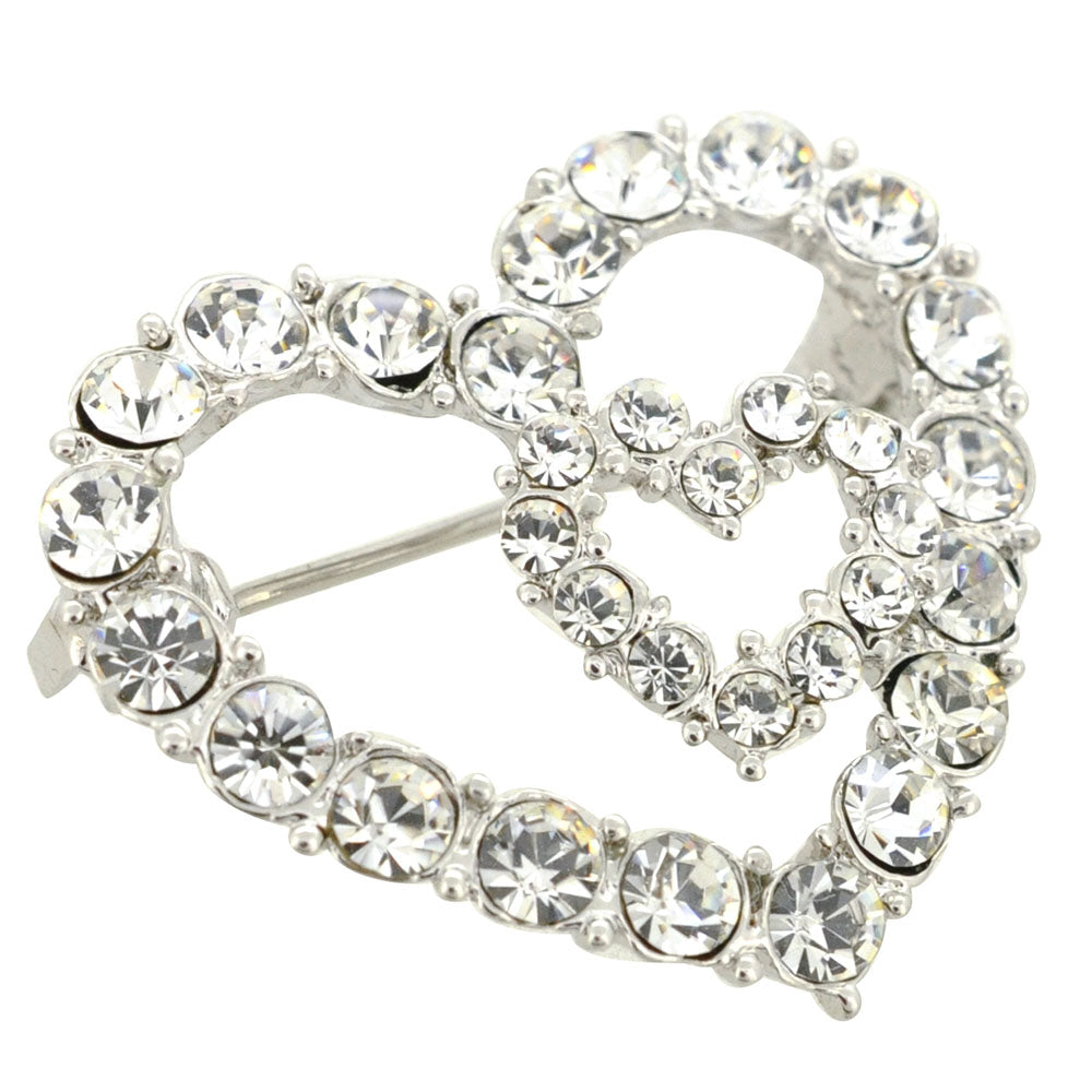 Silver Pixel Heart in Heart Brooch Pin