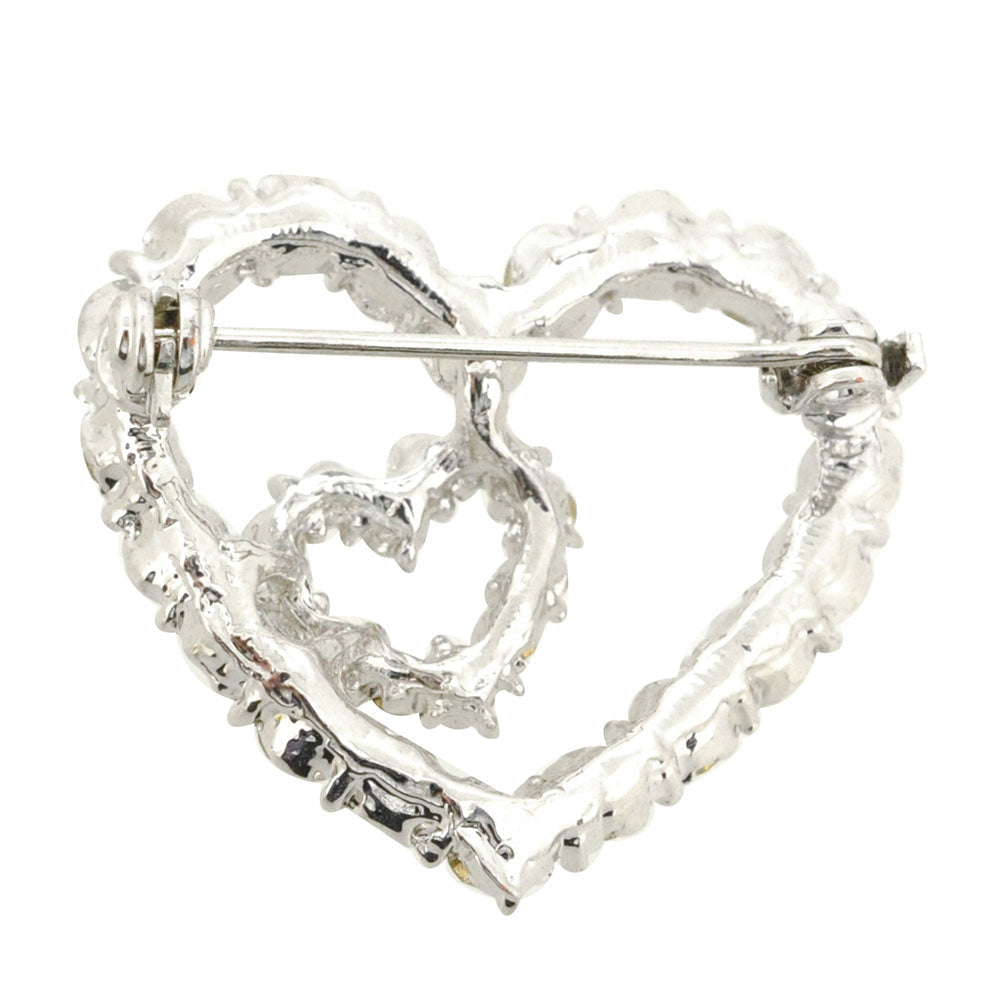 Silver Pixel Heart in Heart Brooch Pin