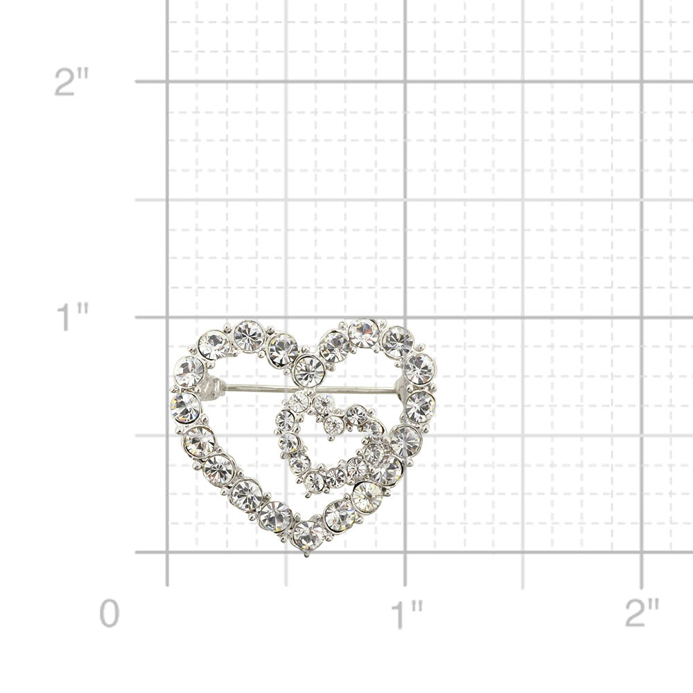 Silver Pixel Heart in Heart Brooch Pin