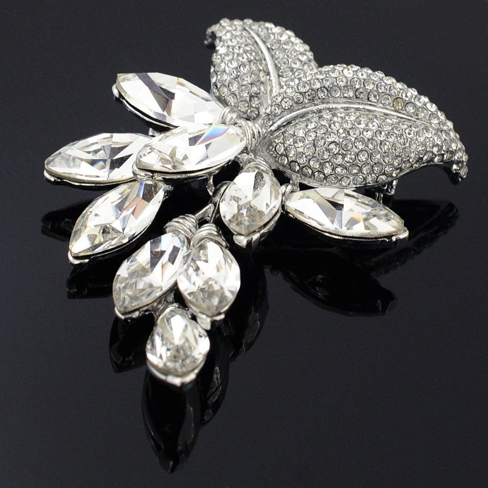 Silver Marquis Abstract Flower Brooch Pin