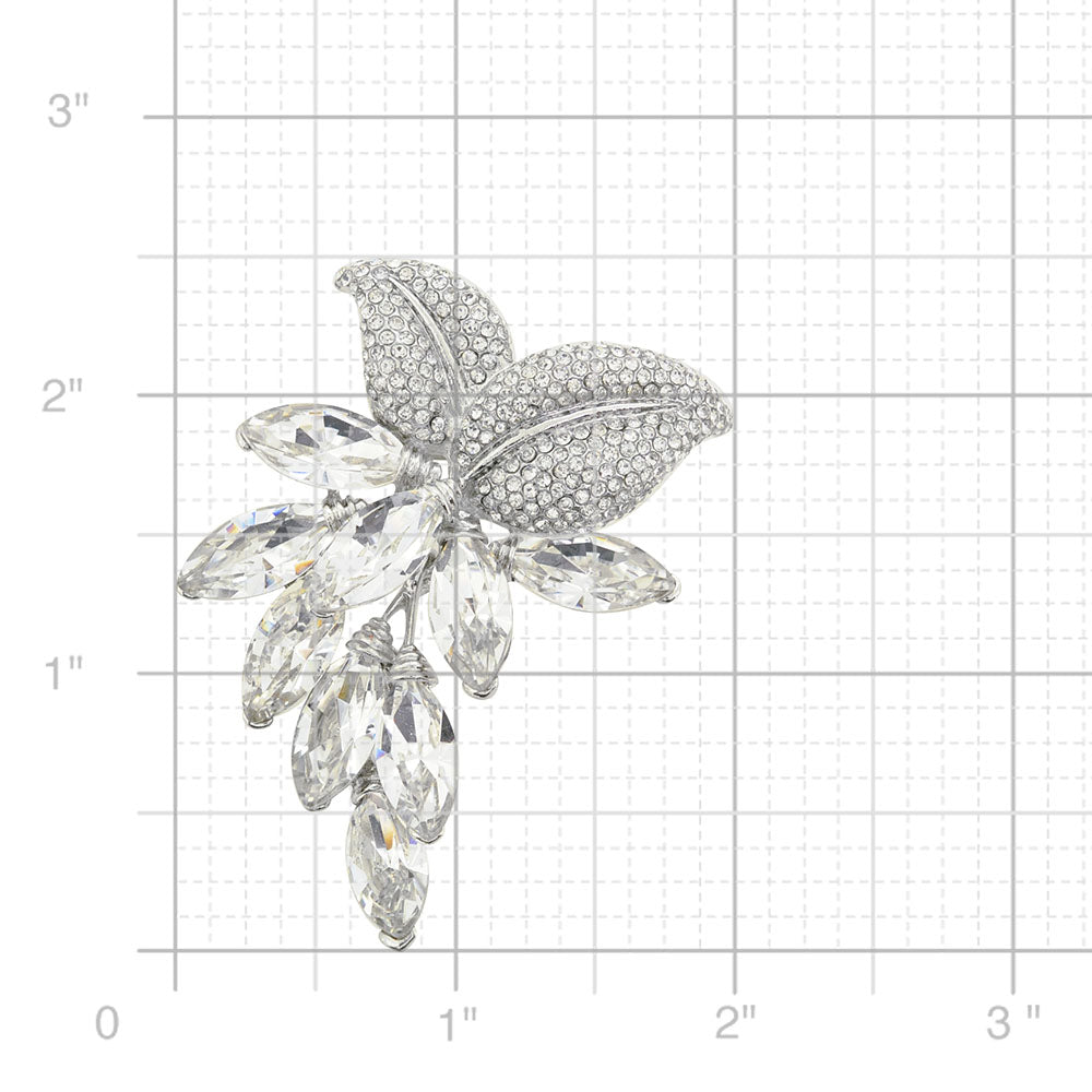 Silver Marquis Abstract Flower Brooch Pin