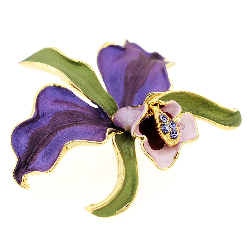 Purple Orchid Flower Swarovski Crystal pin brooch