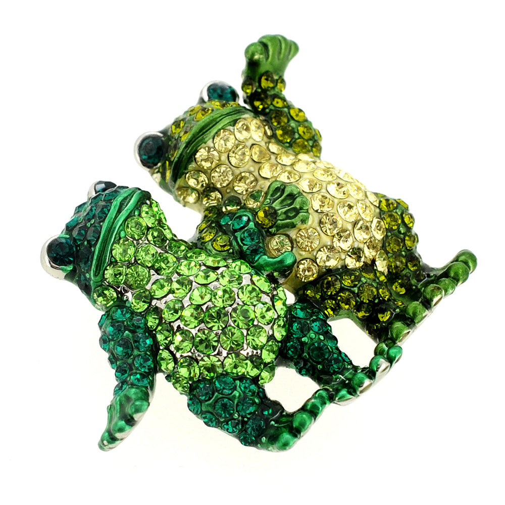 Multi Green Couple Frog Crystal Pin Brooch