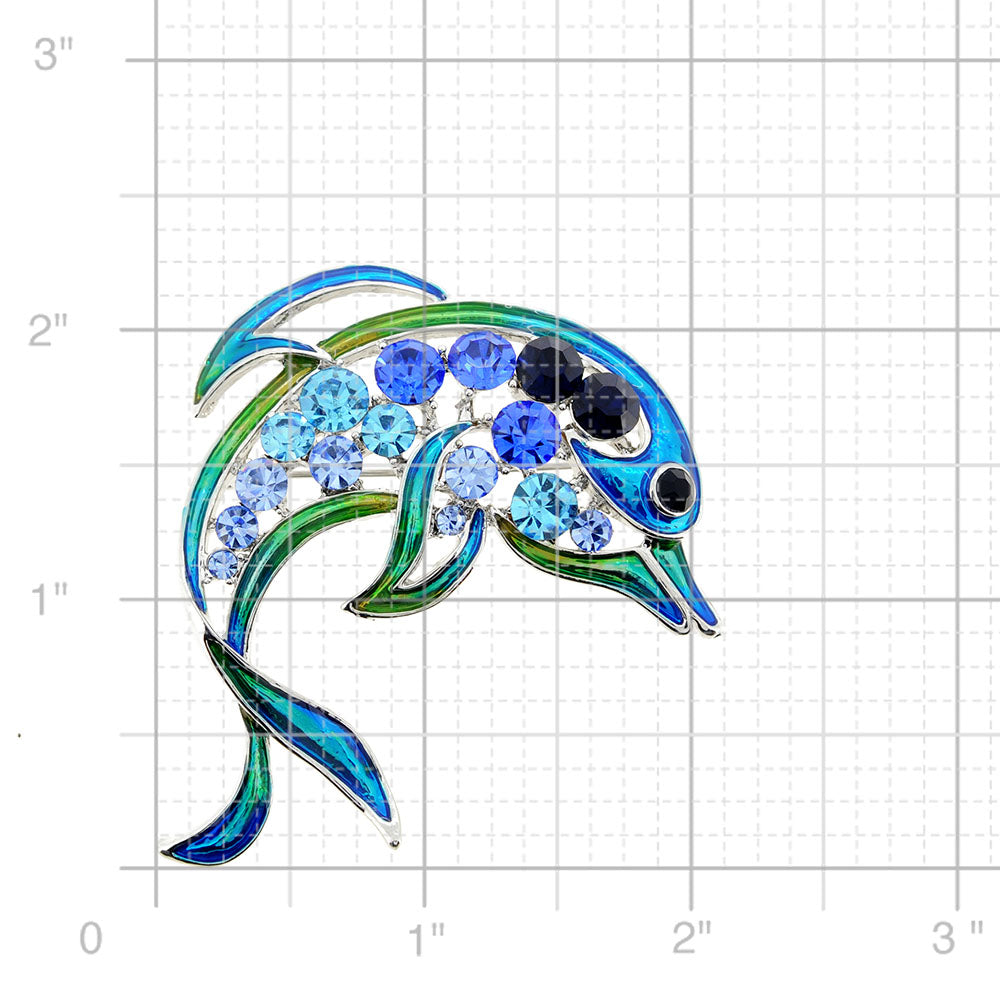 Blue Dolphin Crystal Pin Brooch