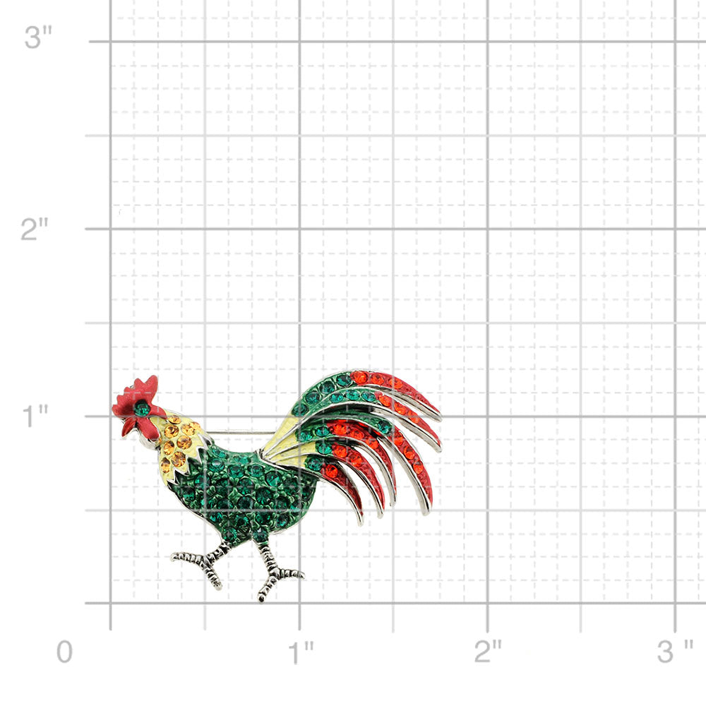 Multicolor Rooster Swarovski Crystal Pin Brooch