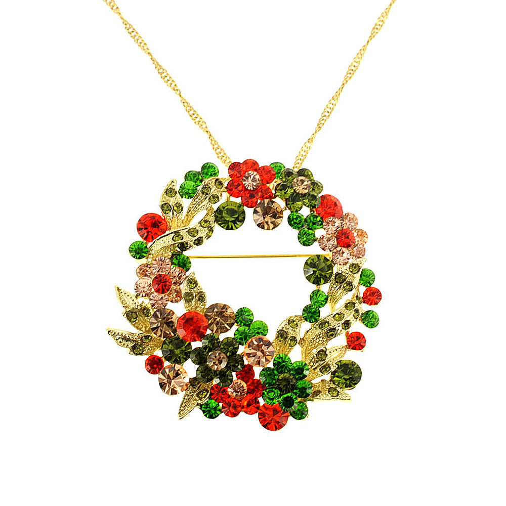 Multicolor Flower Wreath Crystal Pin Brooch and Pendant