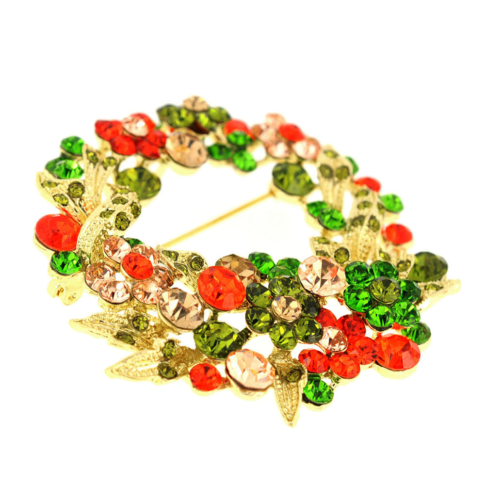 Multicolor Flower Wreath Crystal Pin Brooch and Pendant