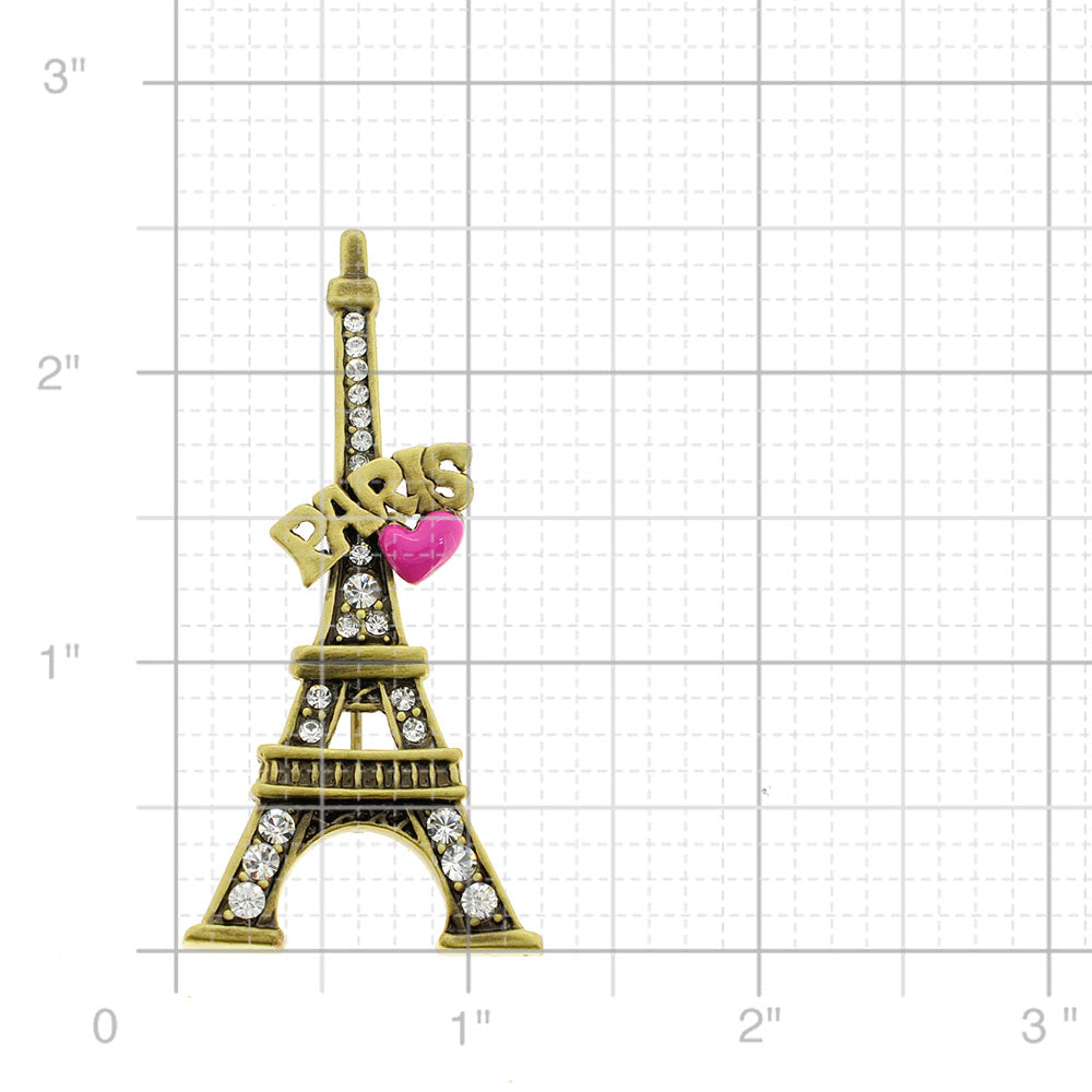 Pink Heart Paris Eiffel Tower Swarovski Crystal Brooch and Pendant