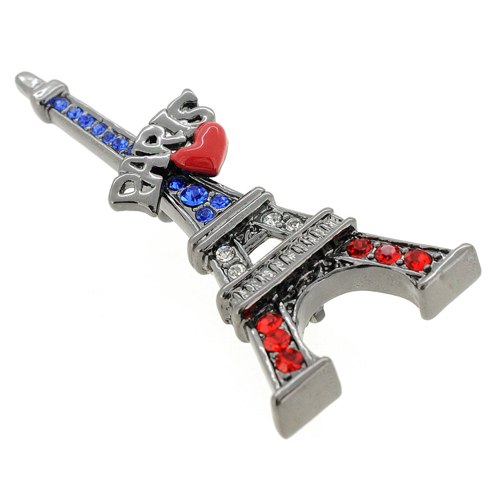 Patriotic Paris Eiffel Tower Swarovski Crystal Pin Brooch