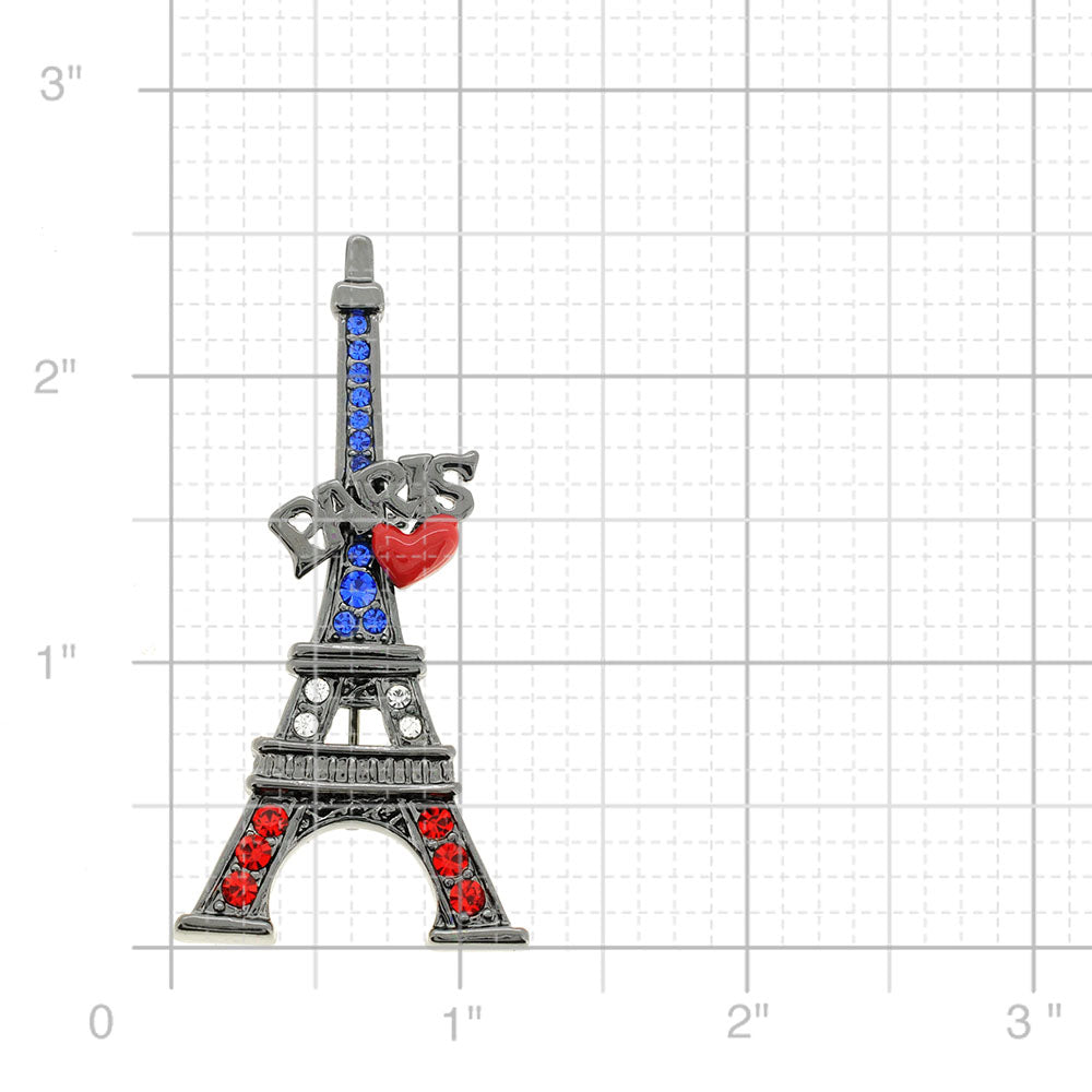Patriotic Paris Eiffel Tower Swarovski Crystal Pin Brooch
