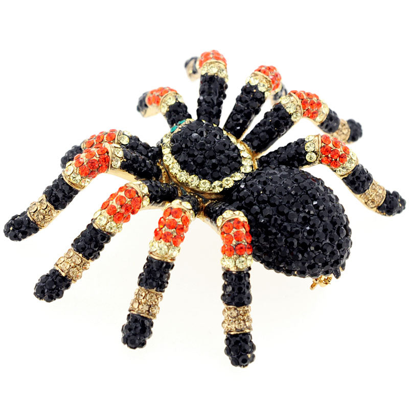 Large Black Spider Swarovski Crystal Shoulder Pin Brooch