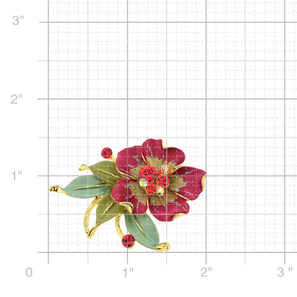 Red Flower Swarovski Crystal Brooch Pin