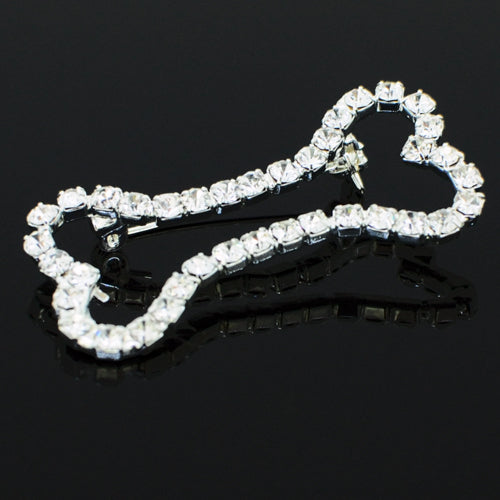 Silver Chrome Dog Bone Crystal Brooch Pin