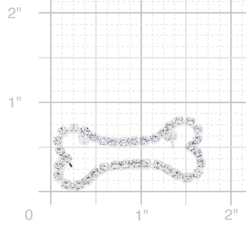 Silver Chrome Dog Bone Crystal Brooch Pin