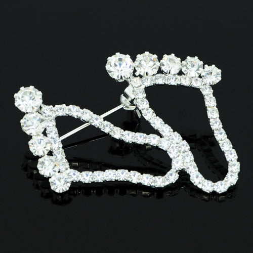 Chrome Foot Sign Crystal Brooch Pin