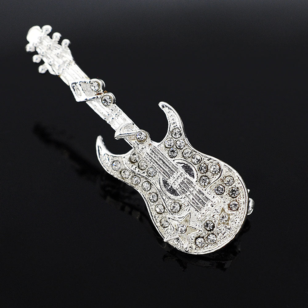 Crystal White Guitar Music note Pin Brooch