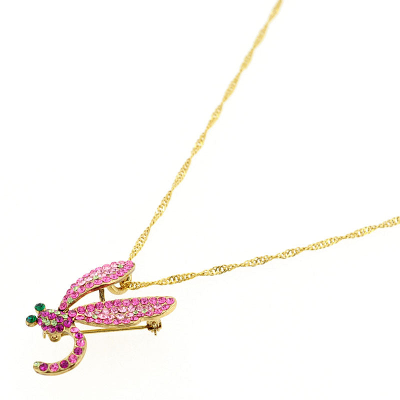 Pink Dragonfly Swarovski Crystal Pin Brooch and Pendant