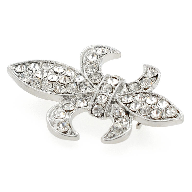Silver Crystal Fleur-De-Lis Sign Pin Brooch