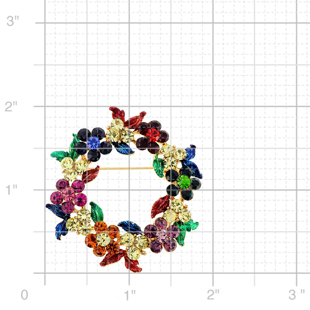 Multicolor Crystal Flower Wreath Pin Brooch