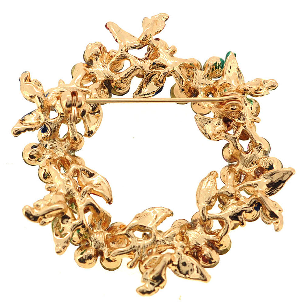 Multicolor Crystal Flower Wreath Pin Brooch