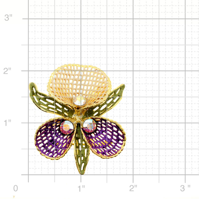 Purple Peach Netted Orchid Swarovski Crystal Flower Pin Brooch