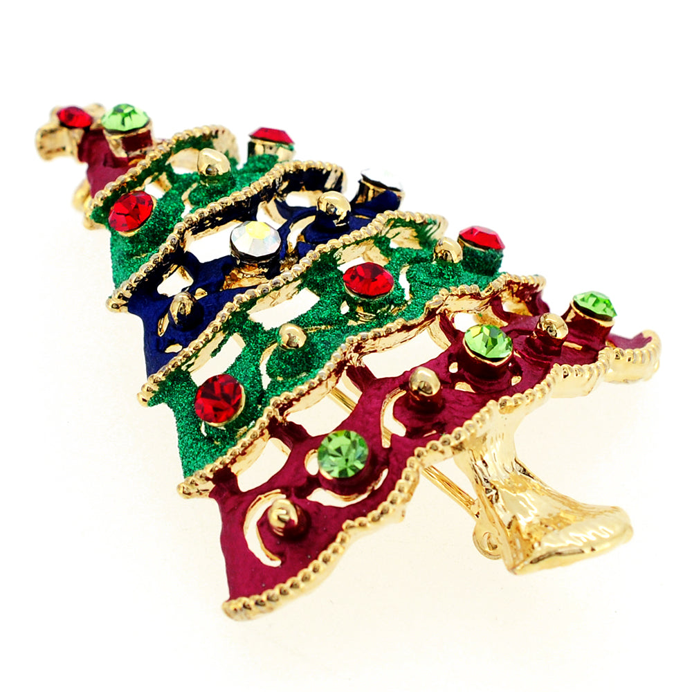 Multicolor Christmas Tree Swarovski Crystal Pin Brooch