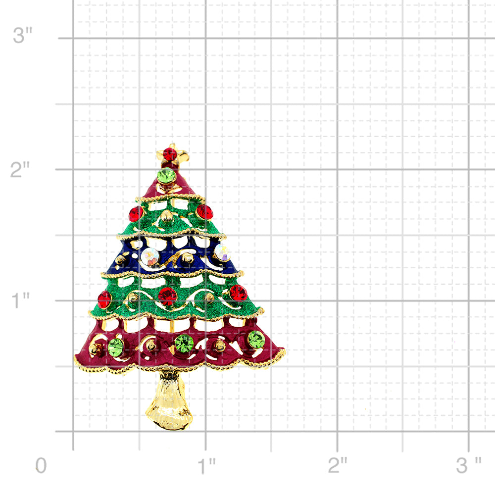 Multicolor Christmas Tree Swarovski Crystal Pin Brooch