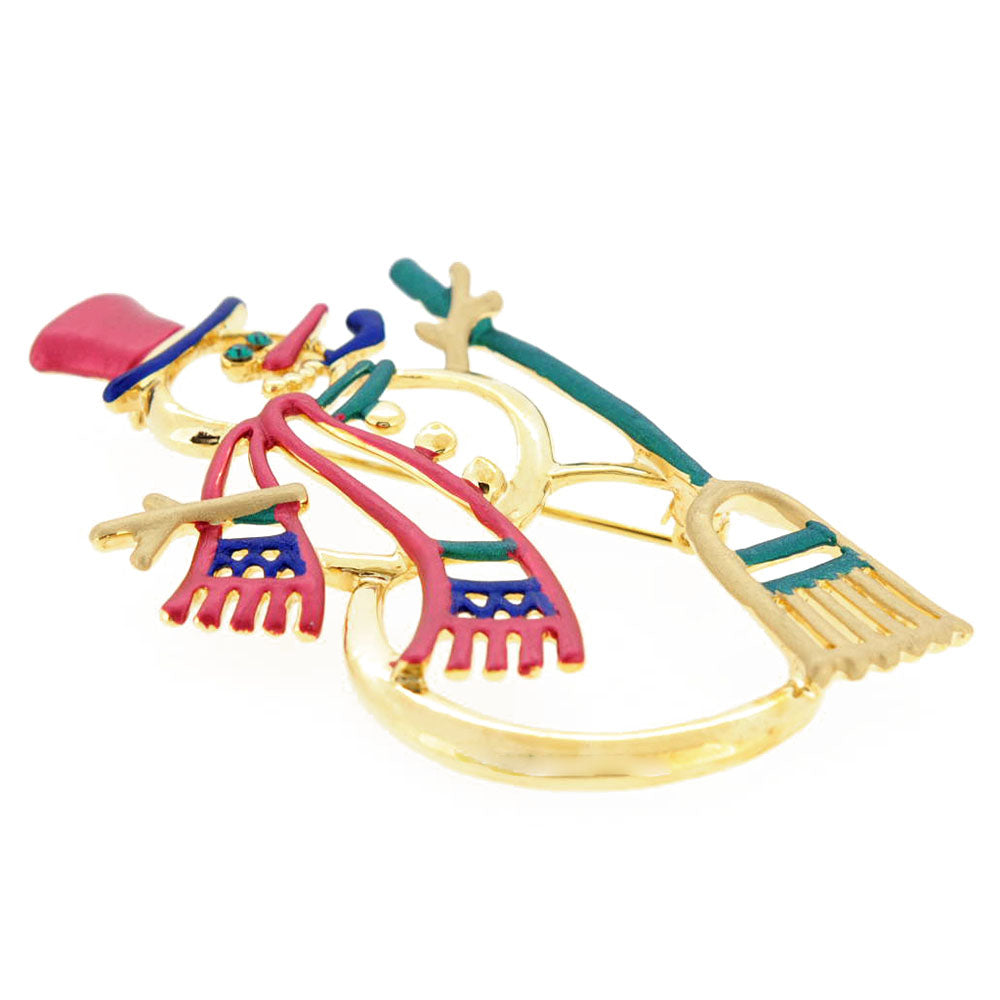 Golden Christmas Snowman Pin Brooch