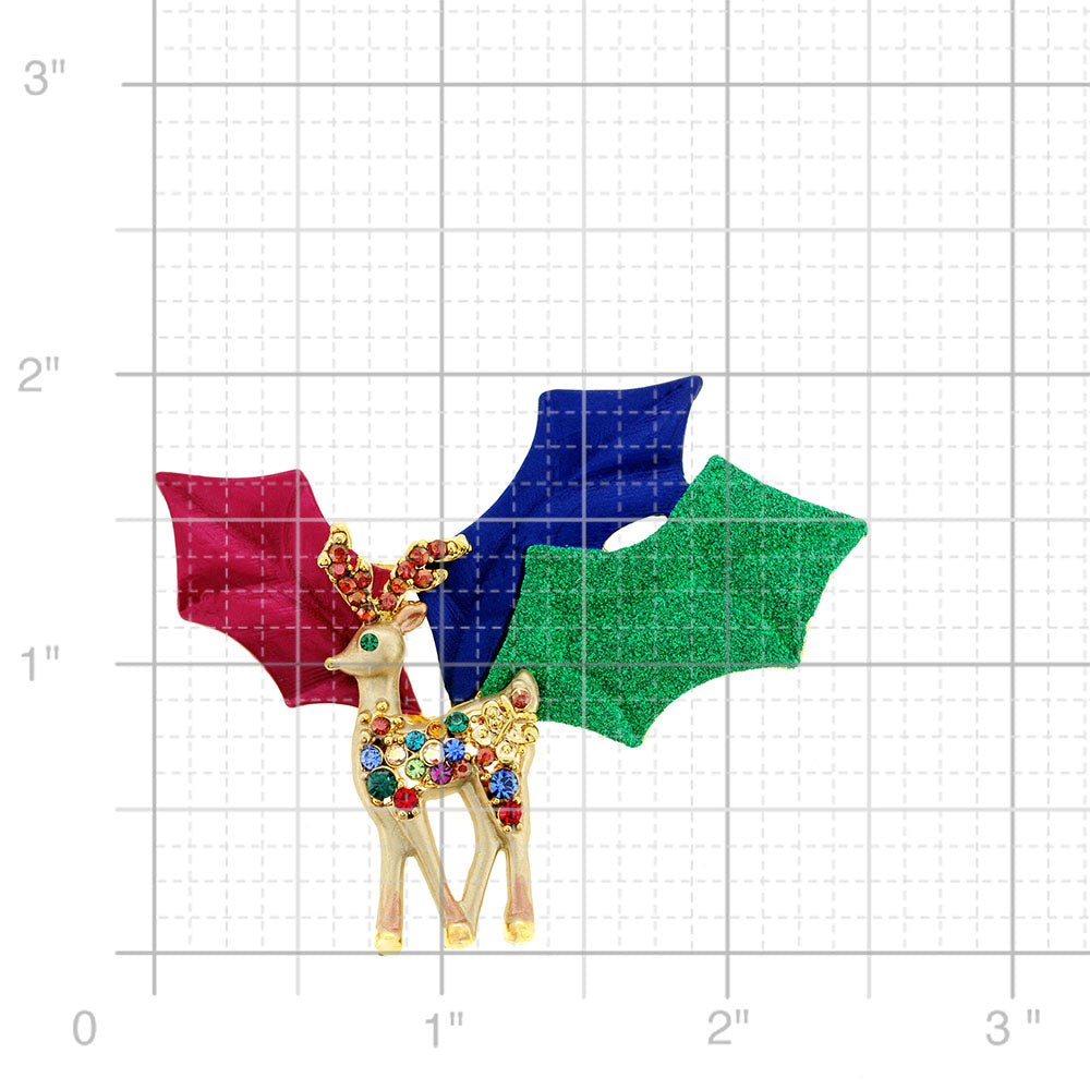 Multicolor Christmas Reindeer Swarovski Crystal Pin Brooch