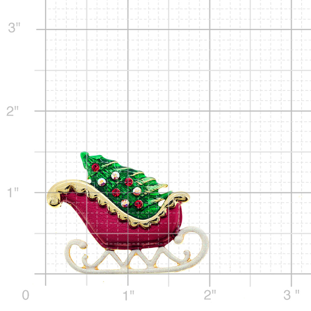 Red Christmas Sleigh Swarovski Crystal Pin Brooch
