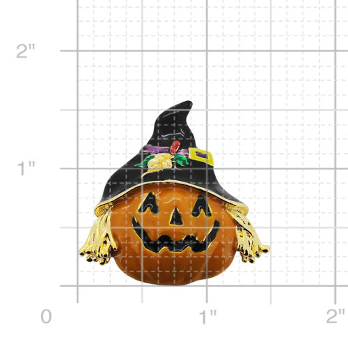Pumpkin Scarecrow Black Hat Halloween Pin Brooch