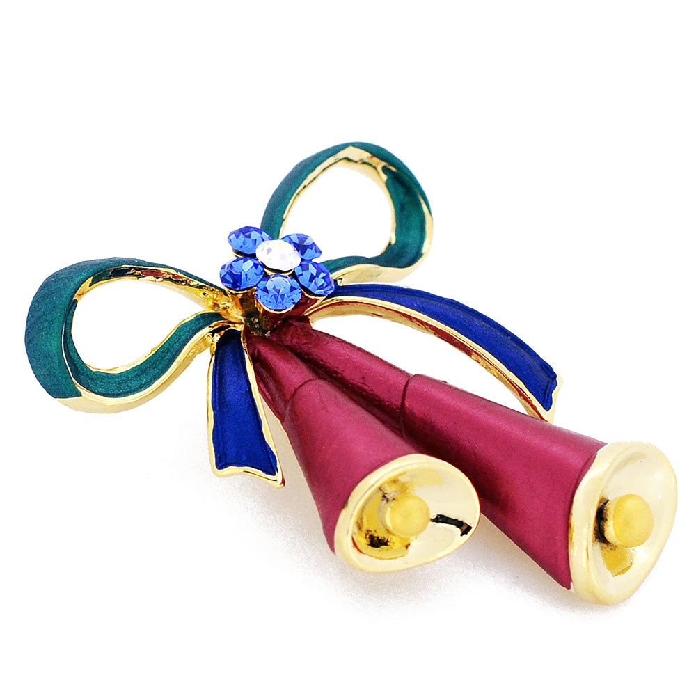 Red Christmas Bell Bow Christmas Swarovski Crystal Brooch Pin