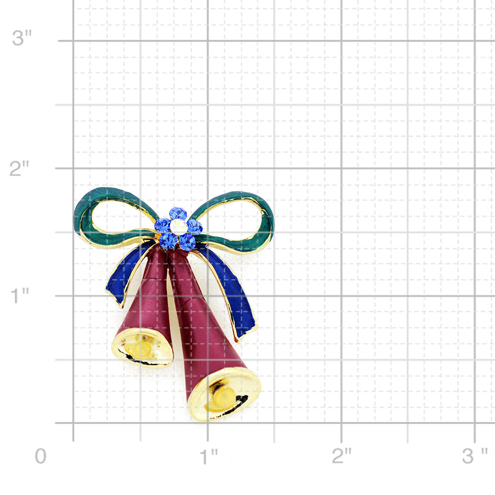 Red Christmas Bell Bow Christmas Swarovski Crystal Brooch Pin