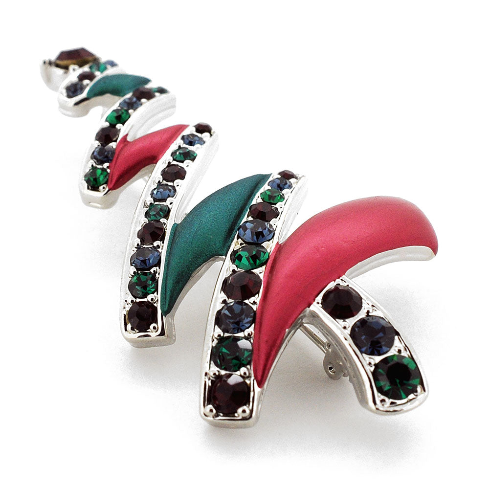 Red and Green Abstract Christmas Tree Swarovski Crystal Pin Brooch