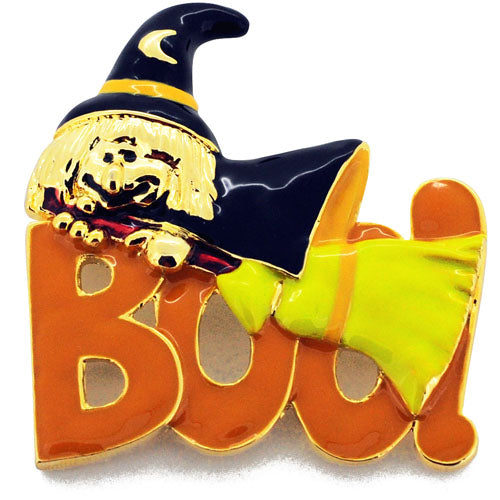 Enamel Halloween Boo Witch Pin Brooch